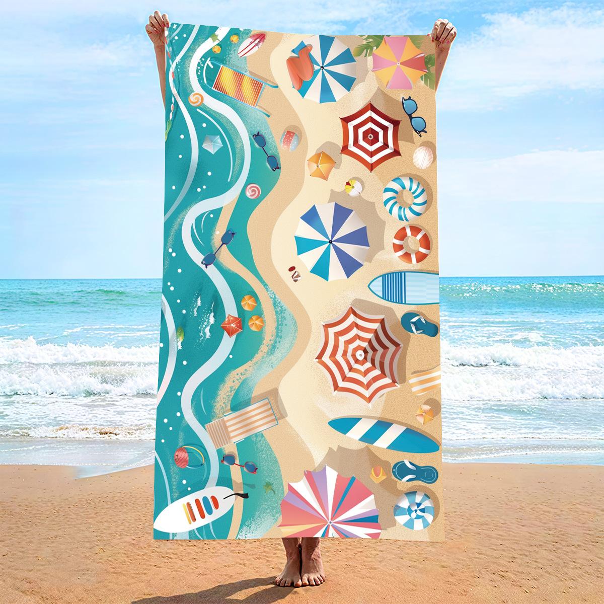 

New, double-sided velvet beach towel quick-drying sports towel printed bath towel [Spot sale]