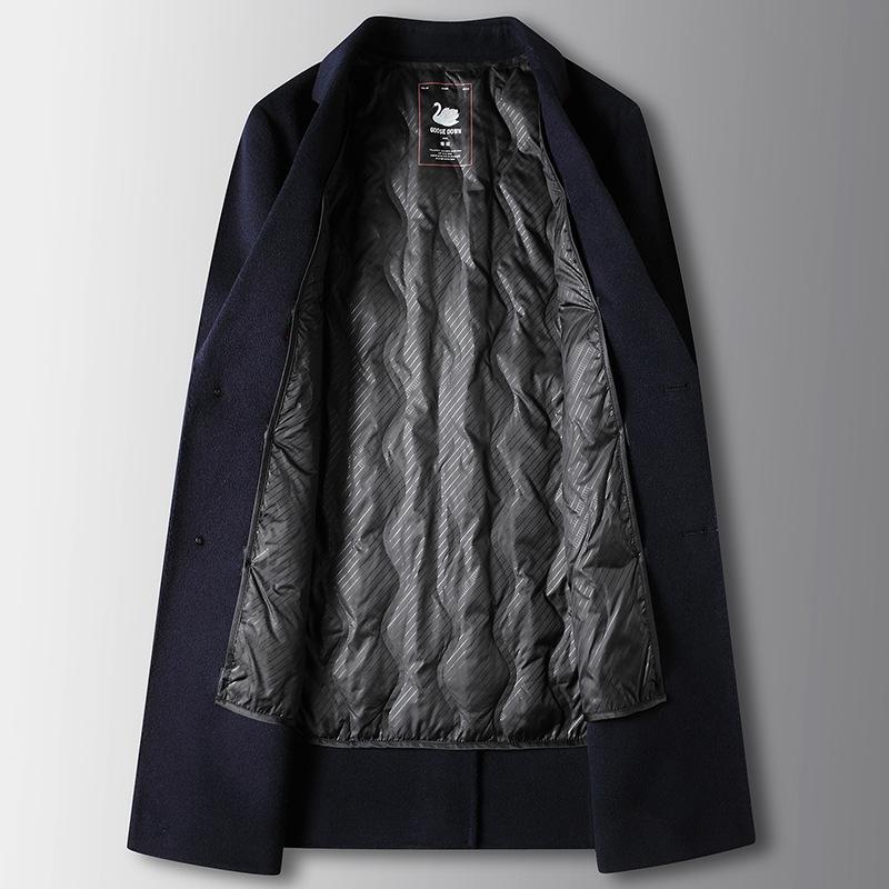 Men's Coat Autumn and Winter Wool Trench Coat Medium and Long Goose Down Take-off Liner Youth Business Double-sided Tweed Coat