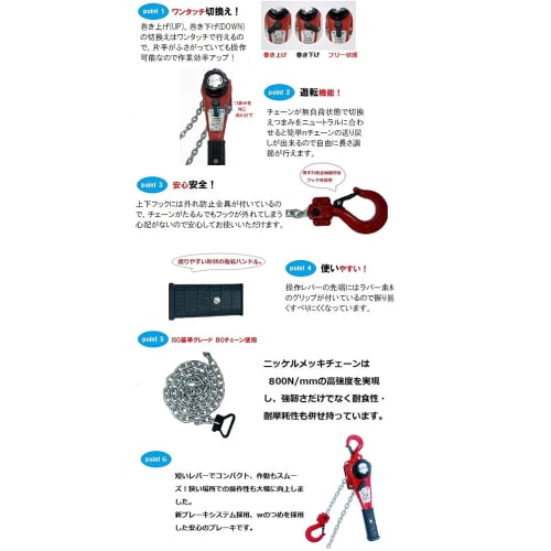 Lightweight, compact, newly released 0.8 ton lever hoist (800 kg capacity, 0.8 ton capacity, 1.5 m chain). Chain block, chain hoist, load securing dev