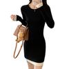 PHOLEEY Knit Long Mini Slim Polyester Women's Dress, Sleeve, Length, Fit, Black, 100%