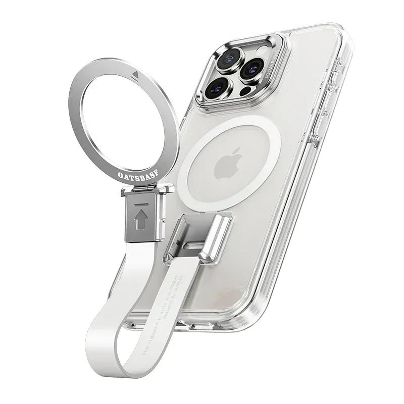 

Oatsbasf Phone Case for iPhone 15 16 Pro Max Dropproof Phone Cover w/ 360° Rotate Magsafe Ring Stand Bumper w/ Silicone Lanyard Case & Strap&For iPhone 15 белый