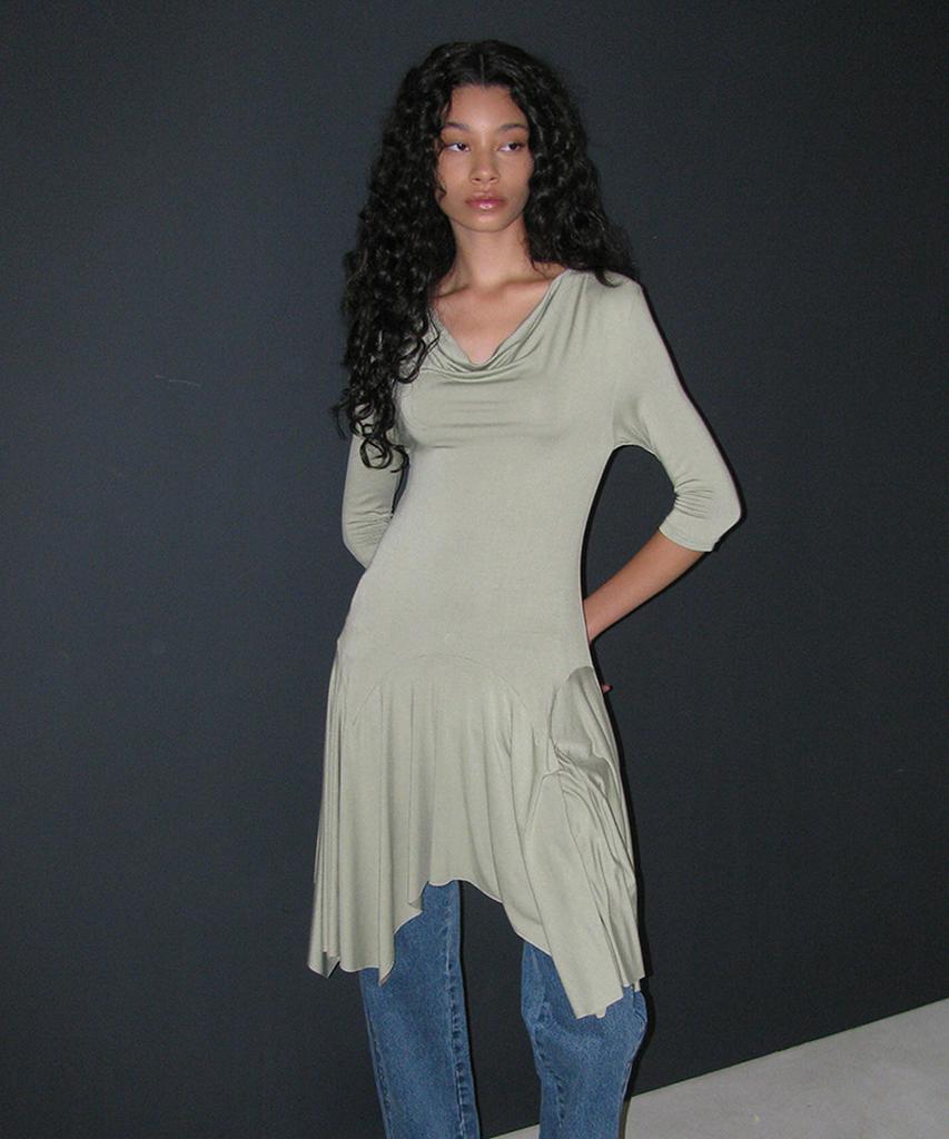 Partimento Woman Cowl Neck Asymmetrical Jersey Dress_Light Green