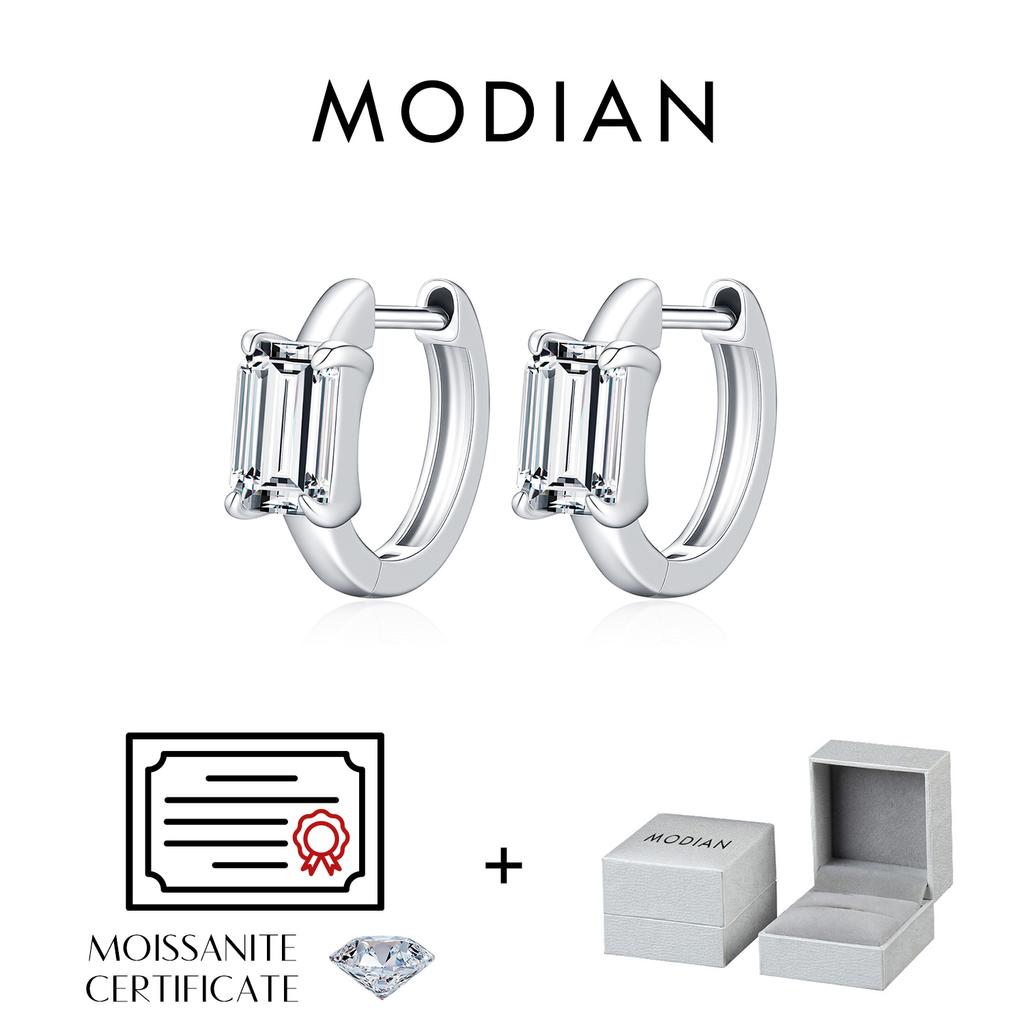 MODIAN 0.8CT Moissanite Ear Buckle 925 Sliver Simple Rectangle Lab Diamond Hoop Earrings For Women OL Fine Jewelry