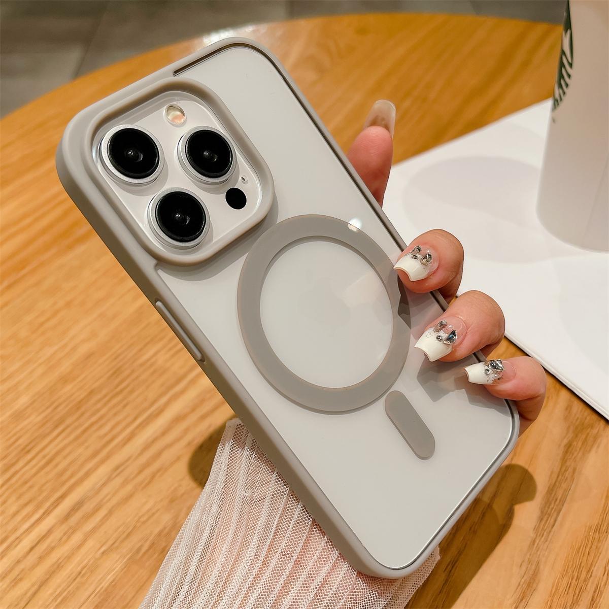 

Luxury Shockproof For Magsafe Wireless Charge Case for iPhone 17 16 15 14 13 12 11 Pro Max XR Air Clear Magnetic Bumper Cover iPhone 15 Pro серый