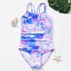Maiô Peça Única para Meninas Estampa Tie Dye Degradê Sem Mangas Costas com Tiras Moda Praia para Crianças Roupa Casual para Praia Festa na Piscina