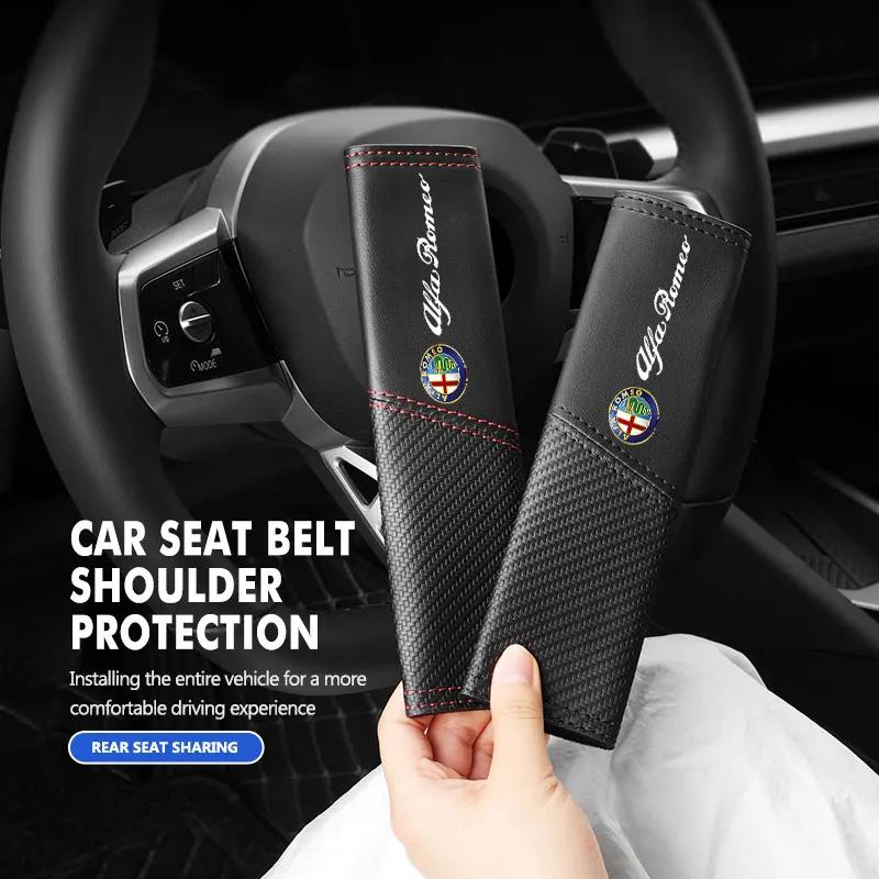 BBDJ3 Car Seat Belt Cover Seatbelt Shoulder Strap Protector Pad For Alfa Romeo Giulia 147 Mito 156 159 166 GT Stelvio Brera Volante