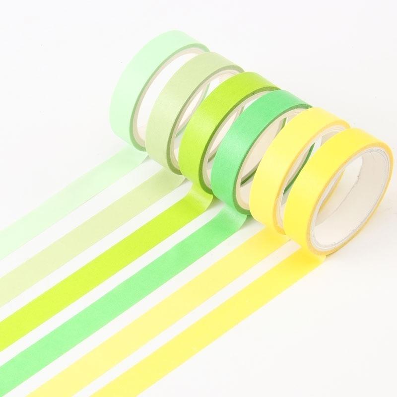 6 Rolls/lot Rainbow Masking Tape Washi Tape Solid Color Masking Washi Sticky PaperTape Adhesive Decoration