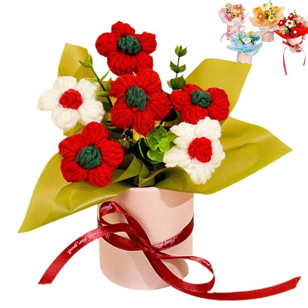 Fertiger Häkelblumenstrauß Sahnetörtchen Blume Handgemacht Künstliche Blumen Deko Gestrickter Blumenstrauß