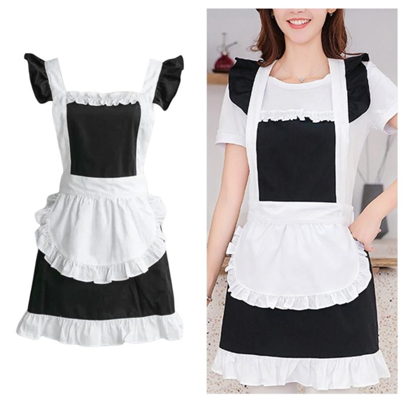 Halloween Maid Apron Costume Princess Maid Apron Women Kitchen Apron for Cooking Baking Princess Maid Apron with Pocket