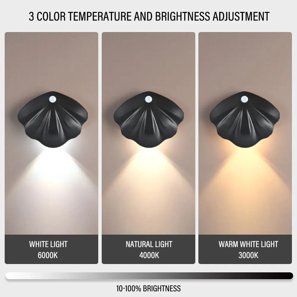 LED Nachtlicht Bewegungssensor Muschelförmiger Strahler USB Typ C Wiederaufladbar Schlafzimmer Flur Treppenhaus Wandbild Dekolicht