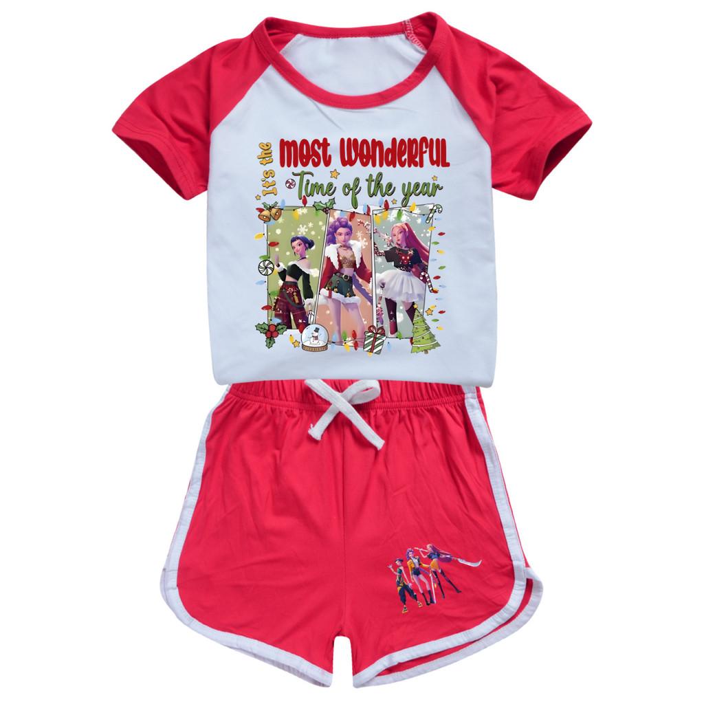 5096 Kids Girls Christmas POP Rumi Zoey Mira Print T-shirt Shorts Sport Tracksuit Clothes Set