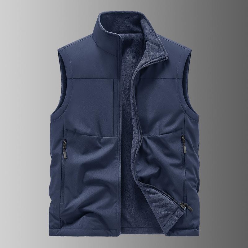 Мужской жилет Осень Зима Простой Однотонный С воротником-стойкой Мужской жилет Двусторонний без рукавов На молнии Уличный Теплый Мужской жилет M темно-синий