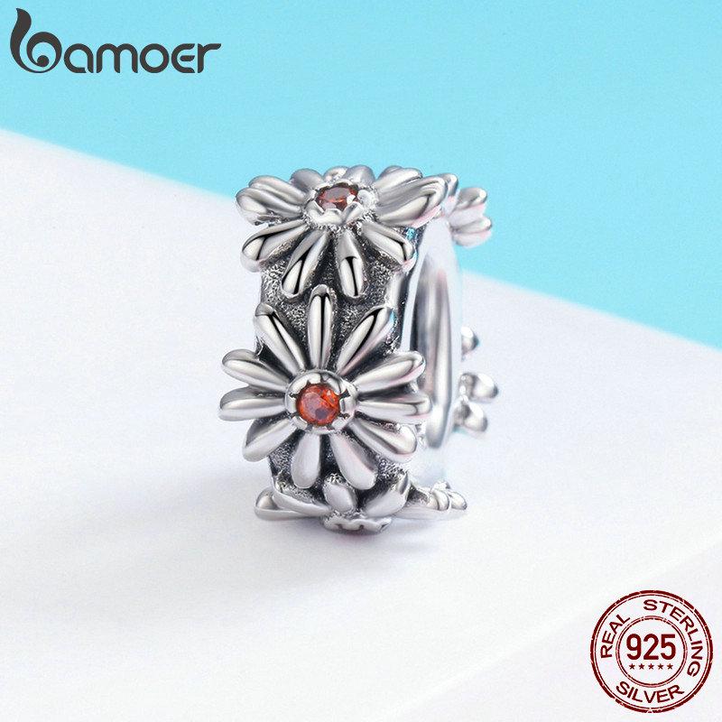 Bamoer Fashion New 100% 925 Sterling Silver Daisy Flower Silicon Spacer Beads Fit Charm Bracelet