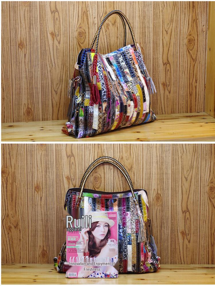 Genuine Leather Women's Bohemian Snake Print Crossbody Shoulder Bag - New Colorful Design