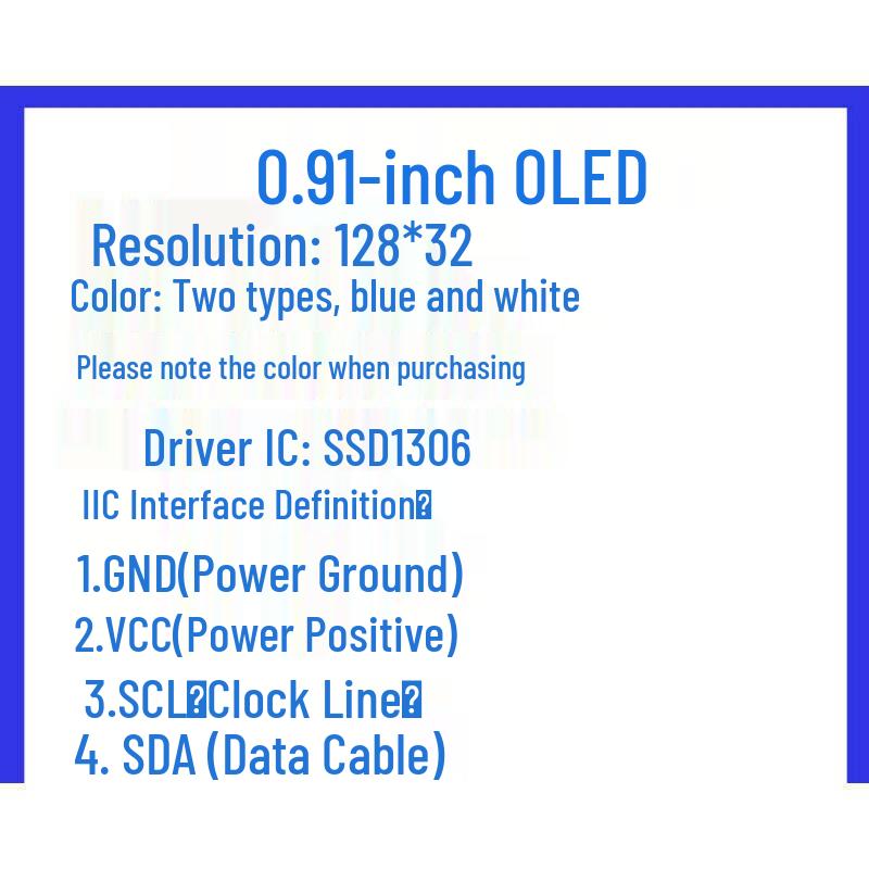 0,91" OLED-Displaymodul, 128x32, IIC-kompatibel, 3,3V-5V