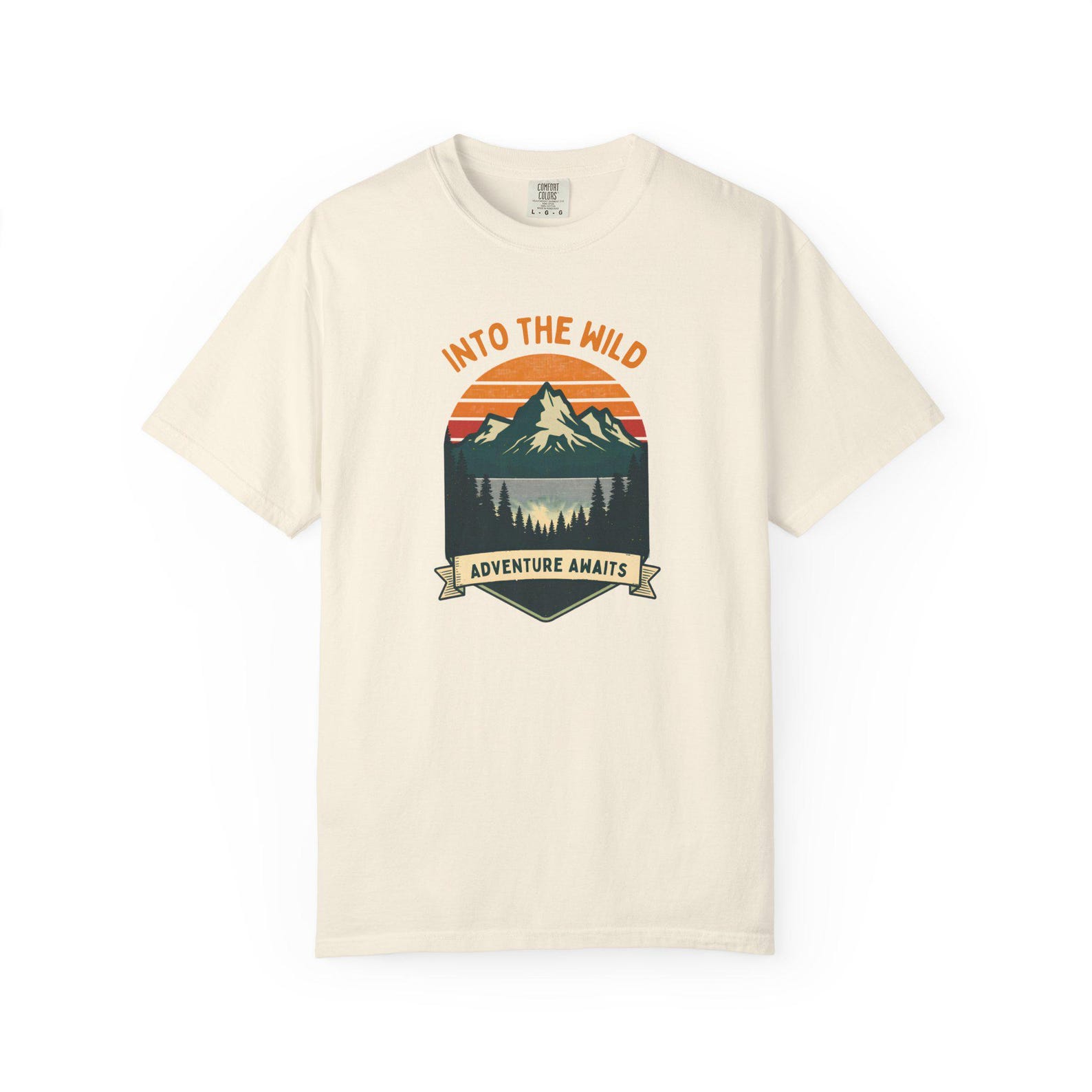Into The Wild mountain badge T-shirt | Adventure Awaits outdoors graphic M