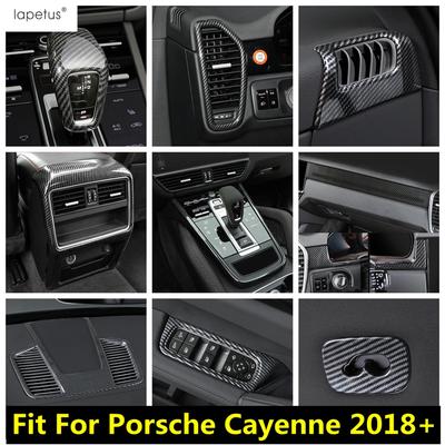 Carbon Fiber Look Interior Dashboard AC Air Window Lift Button Gear Shift Cover Trim Accessories For Porsche Cayenne 2018 -