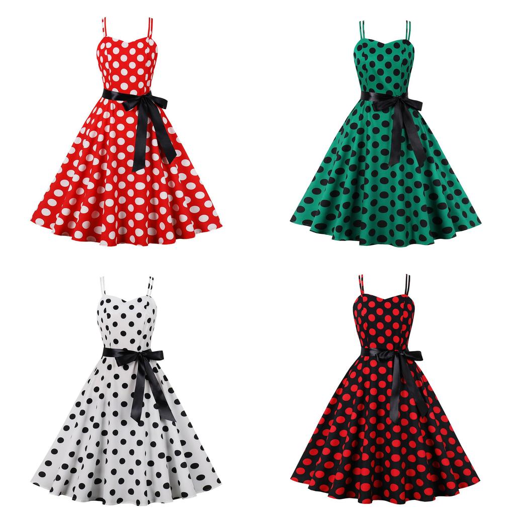 Vintage Polka Dot A Line Dress With 3d Pattern V Neck Sleeveless For Casual Wear