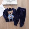 Småbarn Baby Gutter Klær Høst Vinter Barn Flanell Pyjamassett Tykk Varm Genser Tegneserie Søt bjørn Todelt Jentedress Joggedress