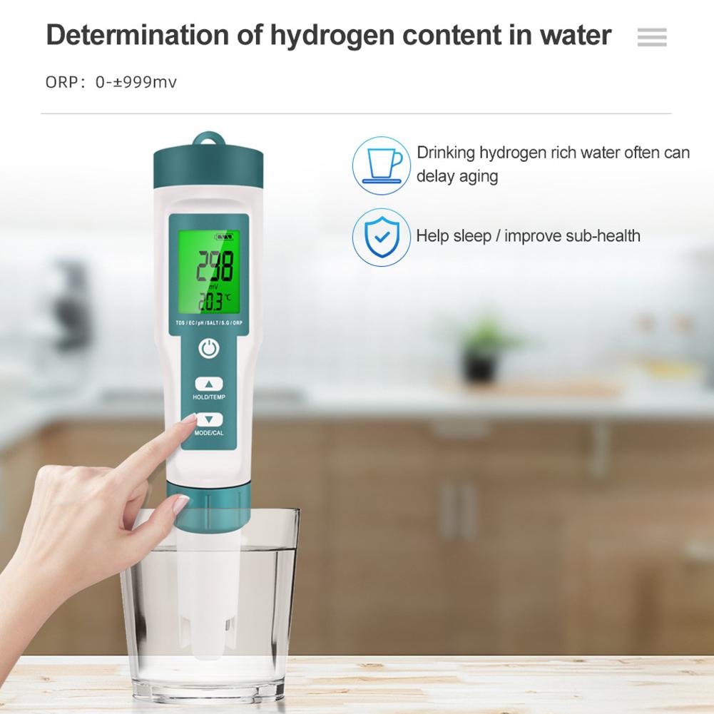 7-in-1 Water Tester Digital PH Tester Multifunctional PH/TDS/EC/SG/ORP/Salt/Temp Meter Backlight LED Display for Pools Aquariums