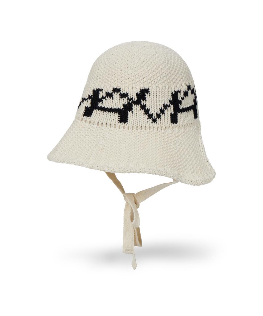 Bajal Va Digital Logo Cozy Knit Bonnet Hat Cream/Black