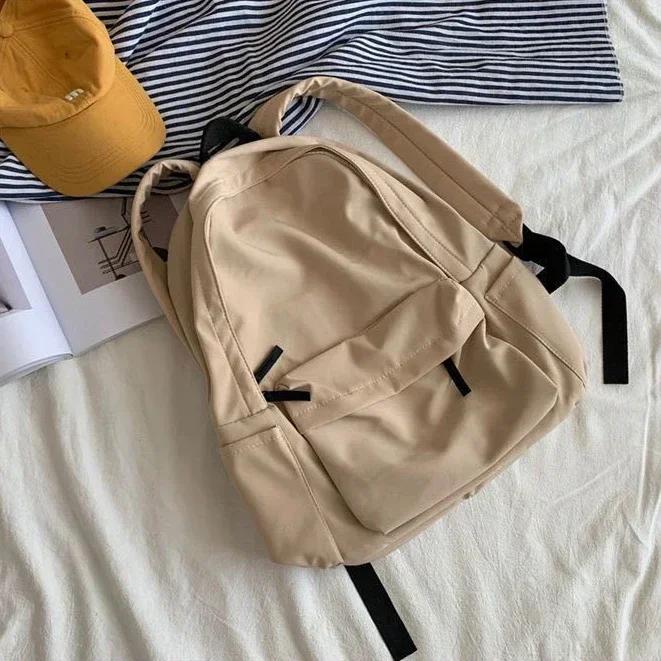 Rucksäcke Damen Einfarbig Schwarz Rucksack mit großer Kapazität Trendiger Harajuku Lässig Reißverschluss Wasserdichte Tasche Studenten Japanischer Stil Mochila