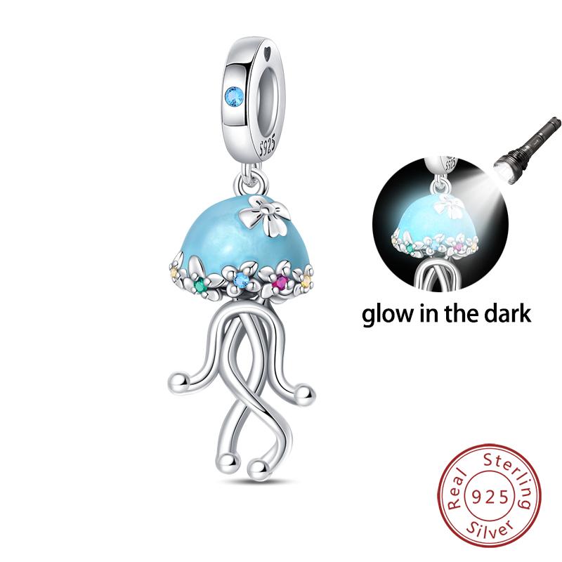 Summer Ocean Series 100% Copper Blue Luminous Jellyfish Seashells Fish Charms Beads Fit Qikaola Bracelets Jewelry