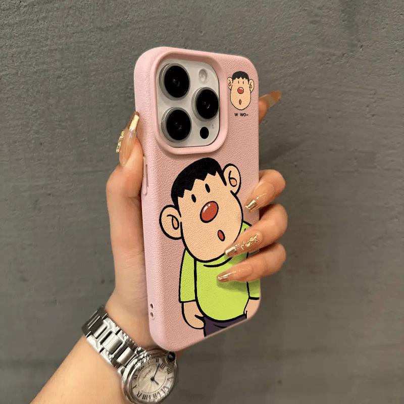 Le Tigre Rond et Rougeaud de Dessin Animé Convient aux Coques de Téléphone Apple 15promax et à l'iPhone16pro avec Texture Litchi