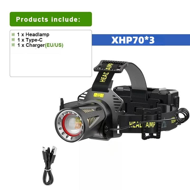 Powerful XHP360 Headlamp No Battery Zoomable Sensor Headlight Rechargeable Head Flashlight Torch Outdoor Camping Hiking Fishing Lantern