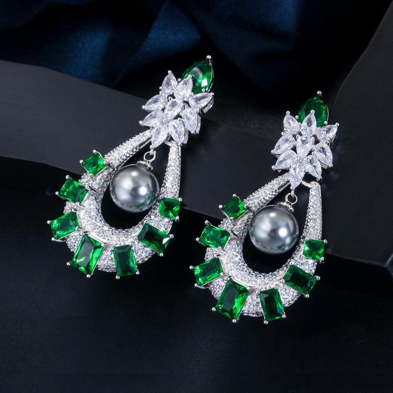 

E0281 Серьги с жемчугом из циркония высокого качества, атмосферные серьги старшей дочери. платиновый