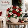 20Pcs UV Resistant Artificial Poinsettia Flowers with Light Realistic With Green Leaves Christmas Flower Bouquet Fade Resistant