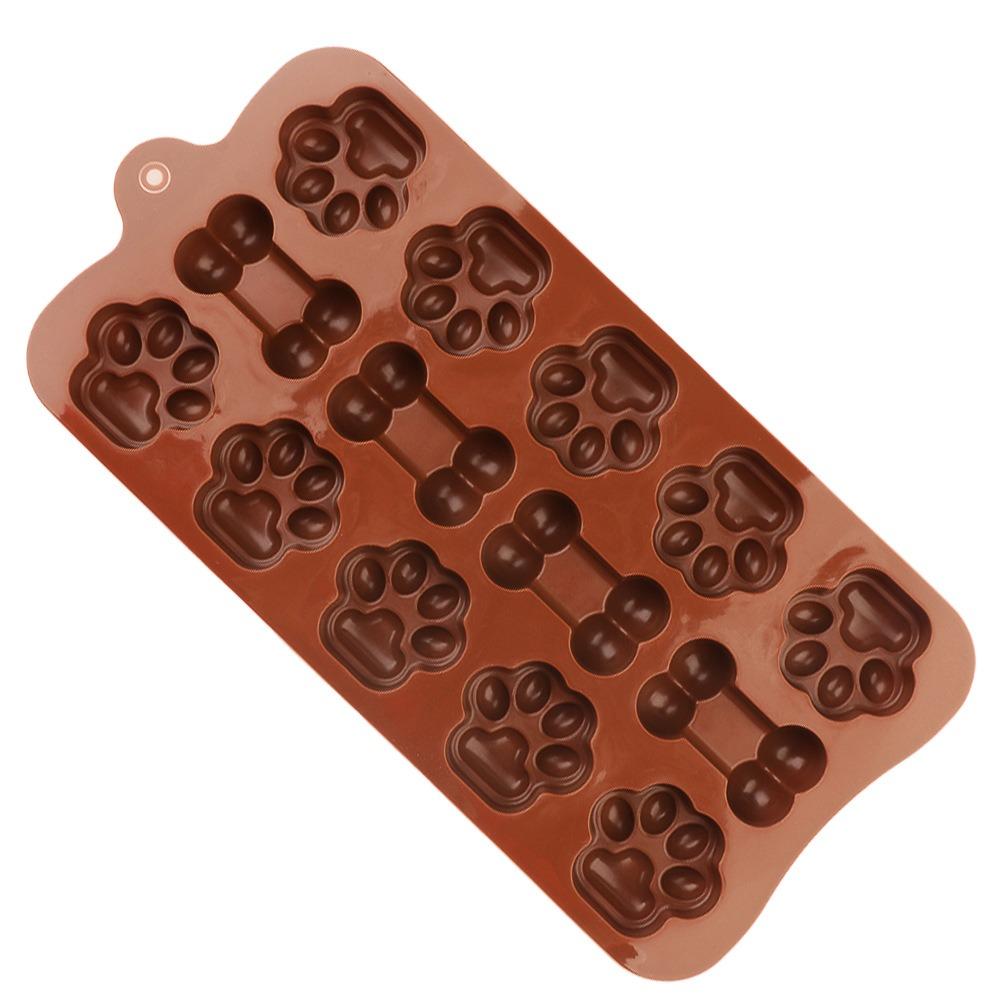 Silicone Chocolate Mold 14 -grid DIY Cake Baking Tool Dog Bone Cat Paw Temperature Resistance -40~ 230°C Pudding Jelly Mold