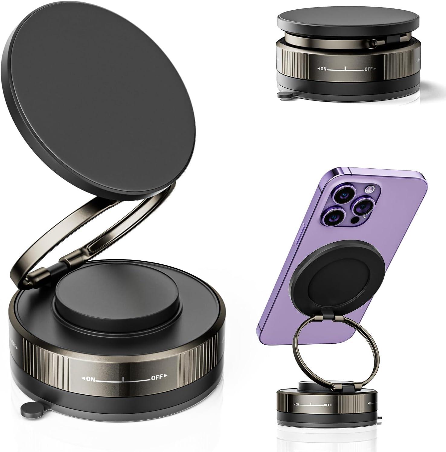 

Vacuum Magnetic Phone Holder - Upgraded 360° Rotatable Suction Cup Phone Mount,Foldable Portable Vacuum Strong Magnet Cell Phone чёрный