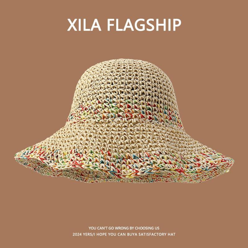 Chapeau de paille pour femme, protection solaire d'été, à larges bords, avec décoration florale, pour les vacances à la plage