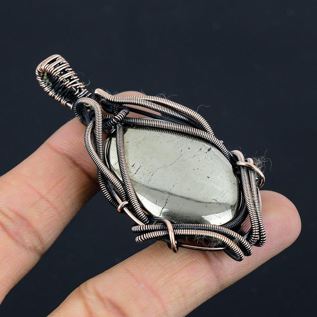 Golden Apache Pyrite Pendant, 999 Copper Wire Wrapped Pendant Handmade Gemstone Jewelry, Gifts For Wife Brand New Pendant