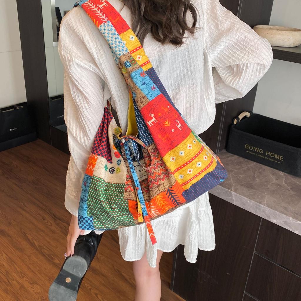 Spring and Summer New Retro Double-sided Vest Bag Saimi Style Shoulder Bag Large Capacity Shopping Bag Holder