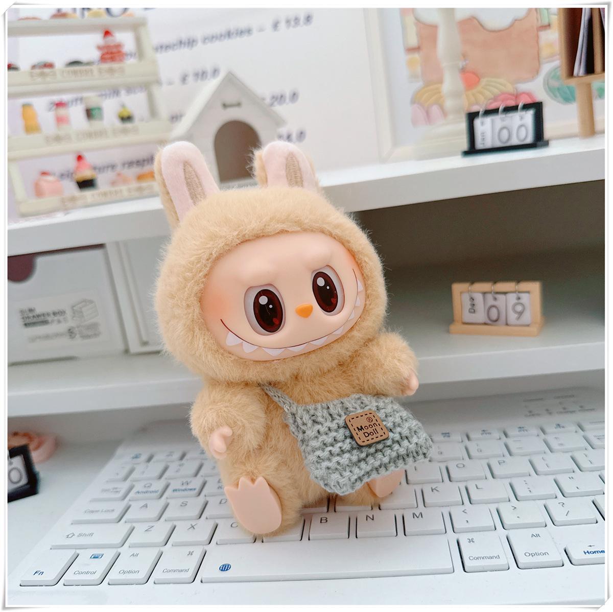 

17cm Labubu Doll Clothes Set: Heart Sweater, Hat, Crossbody Bag - First & Second Generation. Small Doll Clothes (Doll not included)