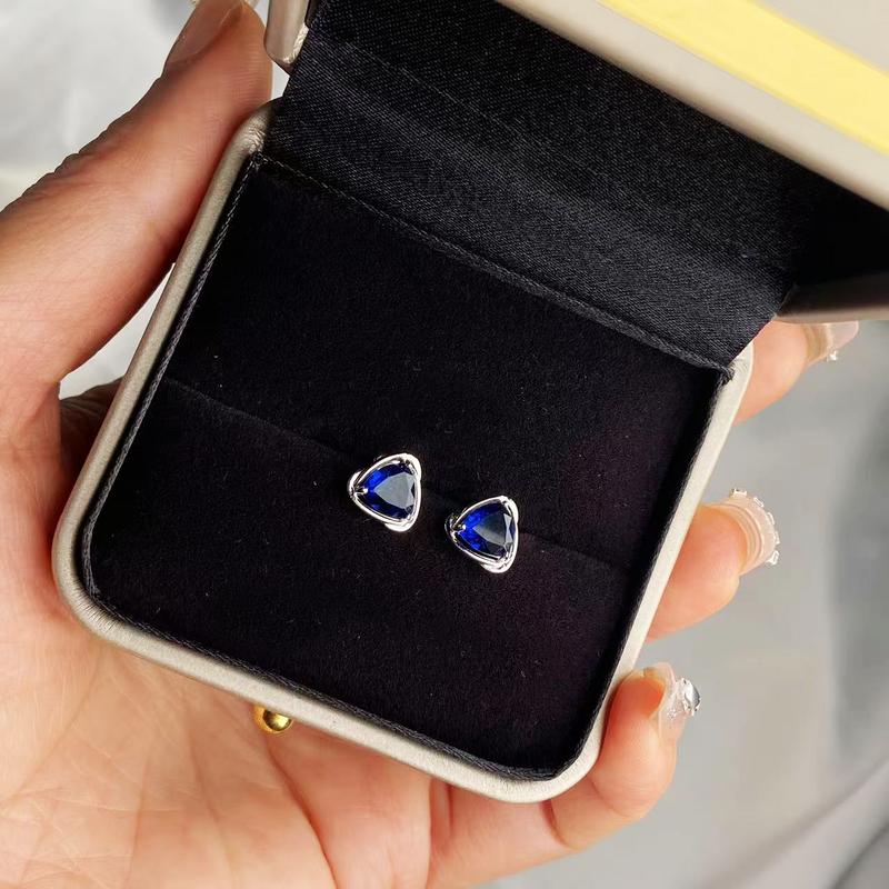 925 Sterling Silver Blue Zircon  Earrings For Women Silver Color Small Stud Earring Female Fashion Wedding Ear Jewelry Gift