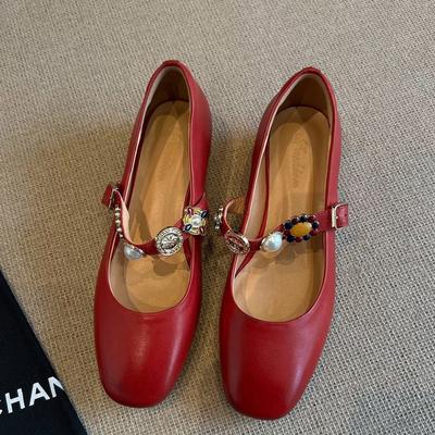Sheepskin Version~ Design Single Shoes Women's Shoes New High-end Square Head Black Mary Jane Shoes Women's
