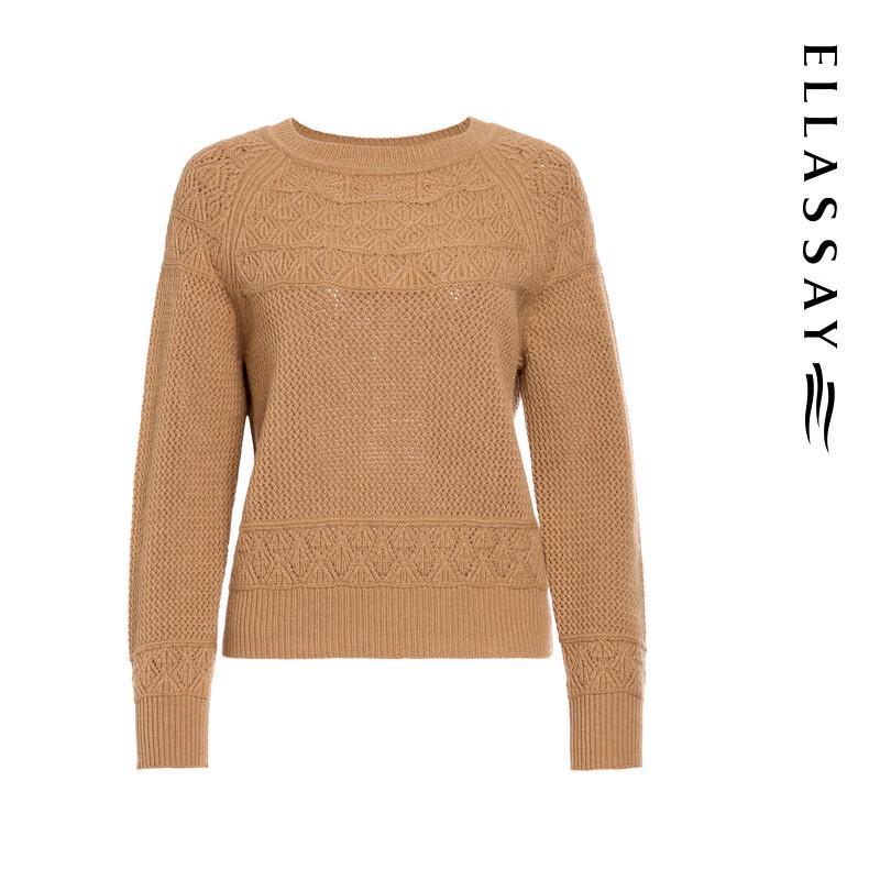 ELLASSAY Women's Autumn Wool & Cashmere Blend Round Neck Knit Sweater