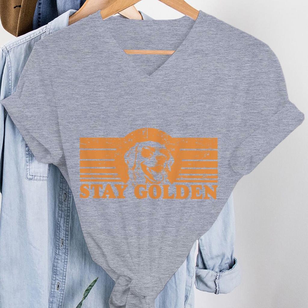 Stay Golden Shirts for Women Funny Golden Retriever Tshirt Dog Lover Gift Vneck Casual Tops Golden Dog Mom Harajuku Tops Tees