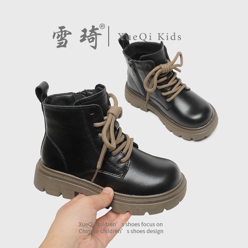 Fashion retro children's short boots 2024 new classmates high-top leather shoes British leather boots