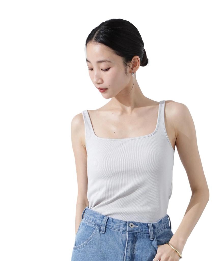 Nano Universe Antibacterial and Ribbed Tank Top with Size F Women's Odor-Resistant Cups, 021, Large, Gray, 673-5124305