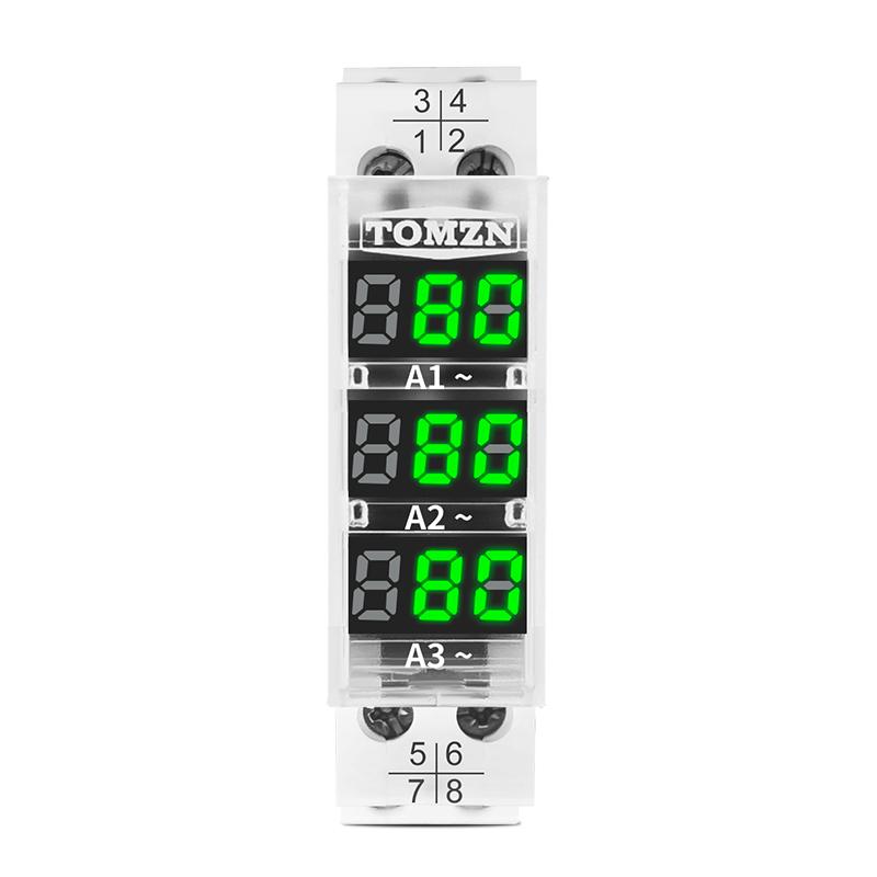 TOMZN DIN Rail 18mm Apmere Meter AC 100A 220V 380V Three Phase Modular Ammeter Indicator LED Digital Display Detector Witch CT