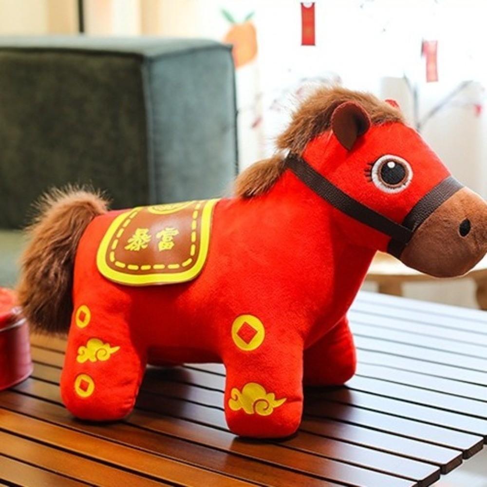 Red Horse Plush Toys Letter Print Zodiac Pony Figurine Good Luck New Year Mascot Chinese New Year