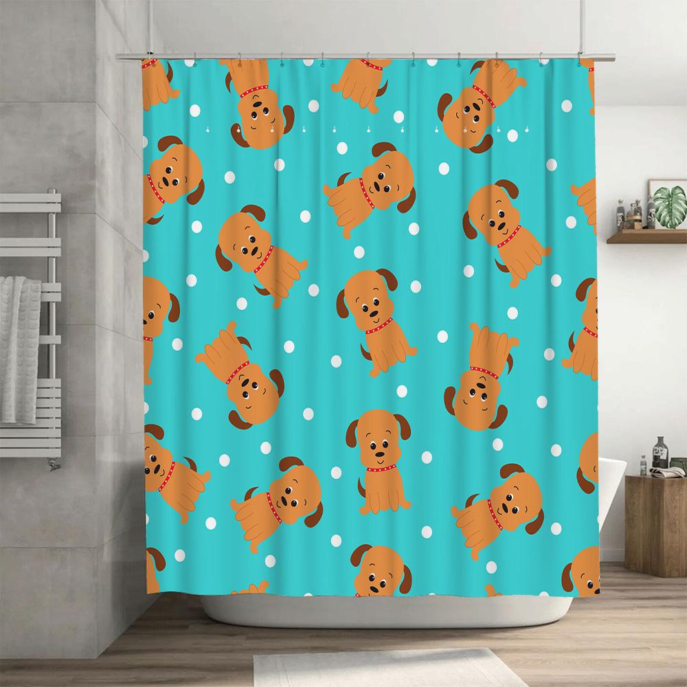 Adorable Blue Dog Print Shower Curtain Set For Bathroom Decorations Perfect Gift Idea For Animal Lovers!