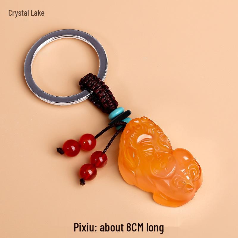 Chalcedony Pixiu Wealth Keychain & Agate Peace Buckle Pendant