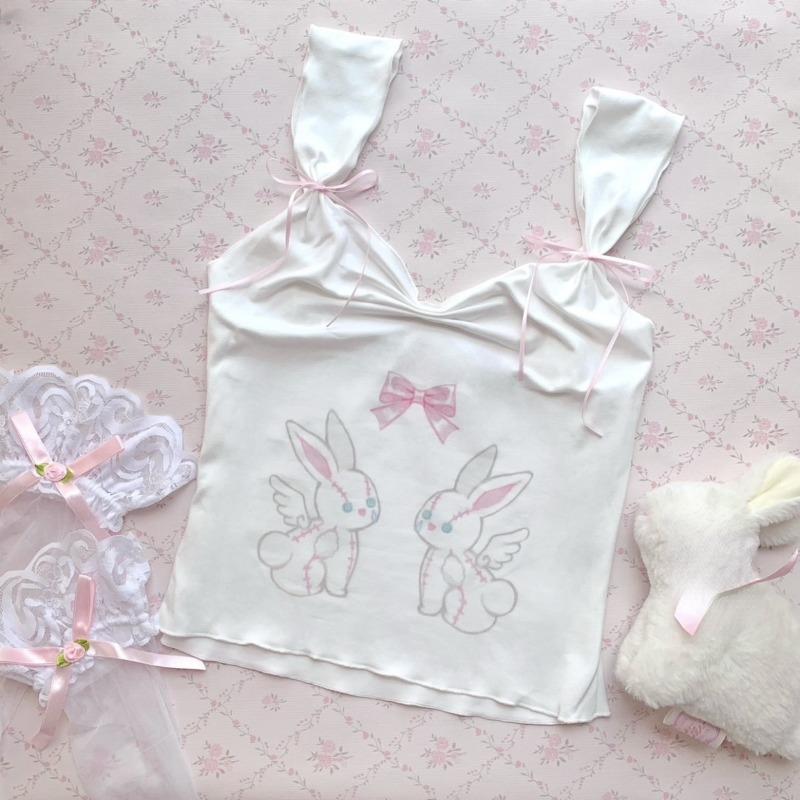 

Kawaii милая уличная одежда, женские майки в японском стиле Y2k Harajuku, повязки с бантом, футболки с мультяшным принтом, топ, мягкий гриль, лето 2024 S белый