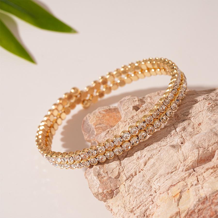 Simple wind diamond double circle open bracelet niche geometric jewelry