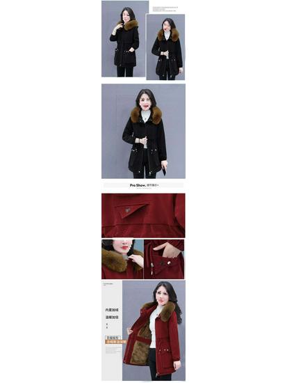 New Slim Fit Mid-Length Cotton Parka with Fur Collar and Cinched Waist